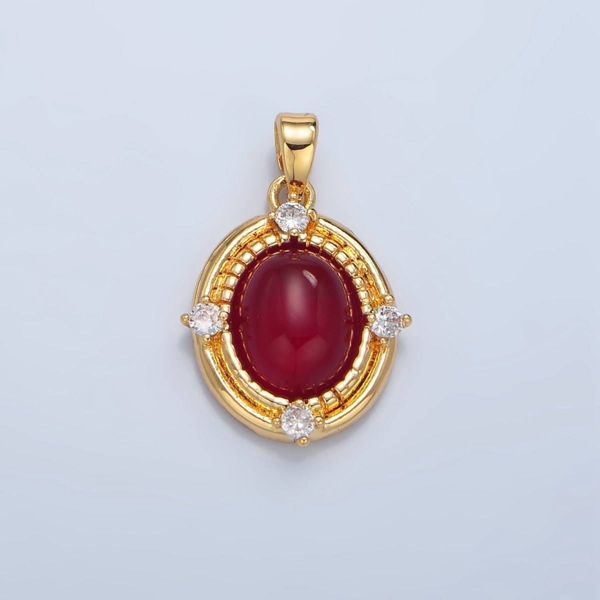 24K Gold Filled Red Carnelian Cabochon CZ Bezel Pendant | AA135