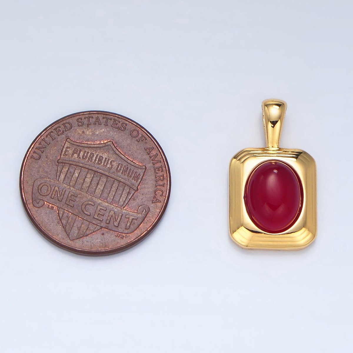 24K Gold Filled Red Carnelian Cabochon Rectangle Pendant | AA132