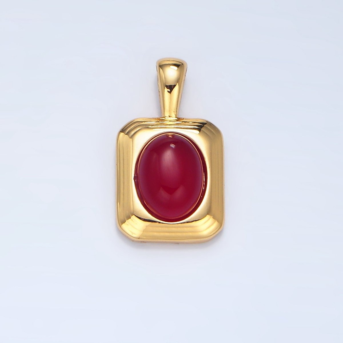 24K Gold Filled Red Carnelian Cabochon Rectangle Pendant | AA132