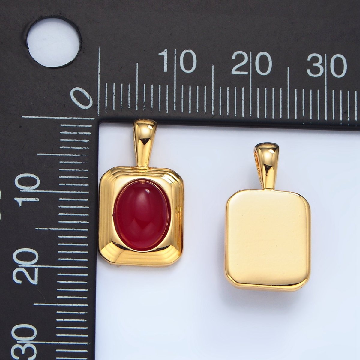 24K Gold Filled Red Carnelian Cabochon Rectangle Pendant | AA132