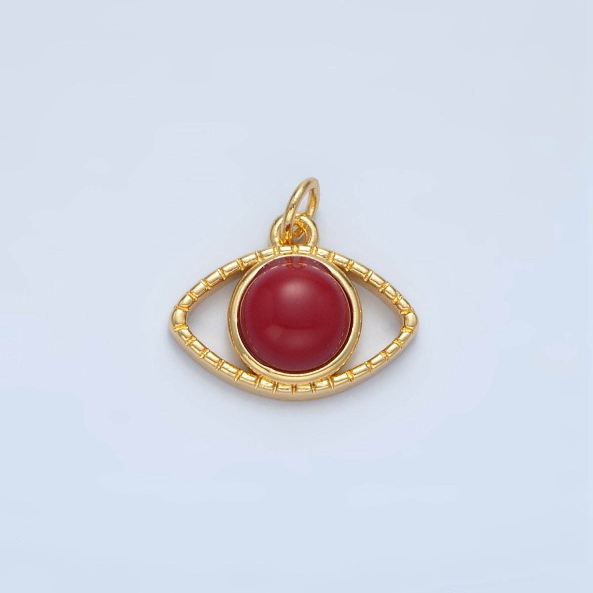 24K Gold Filled Red Carnelian Gemstone Open Evil Eye Charm | X593