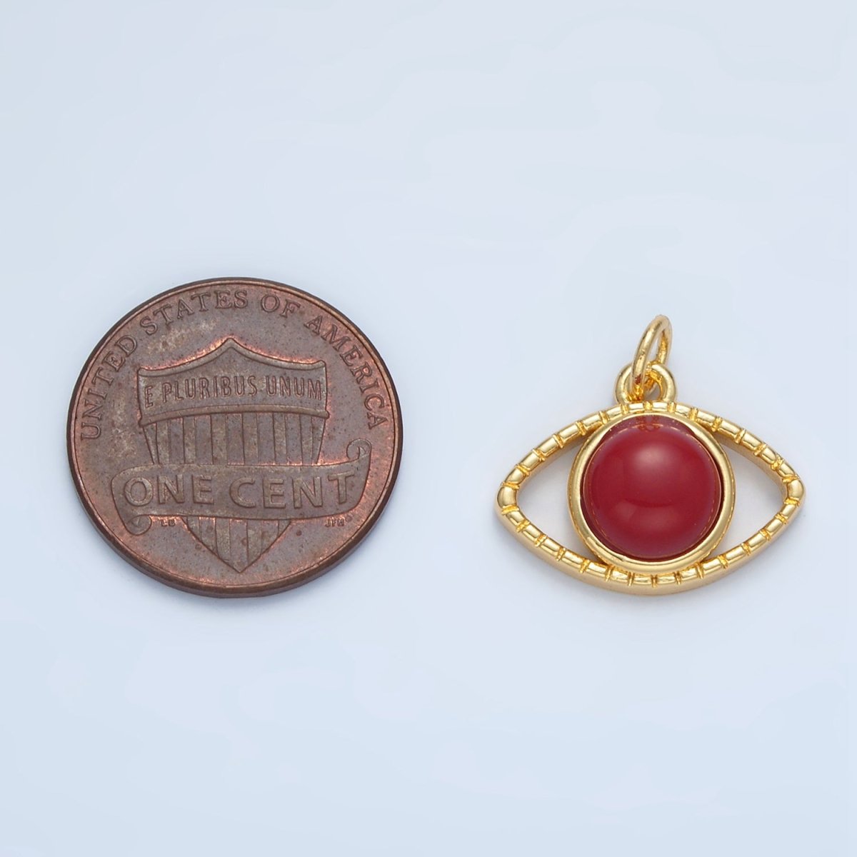 24K Gold Filled Red Carnelian Gemstone Open Evil Eye Charm | X593