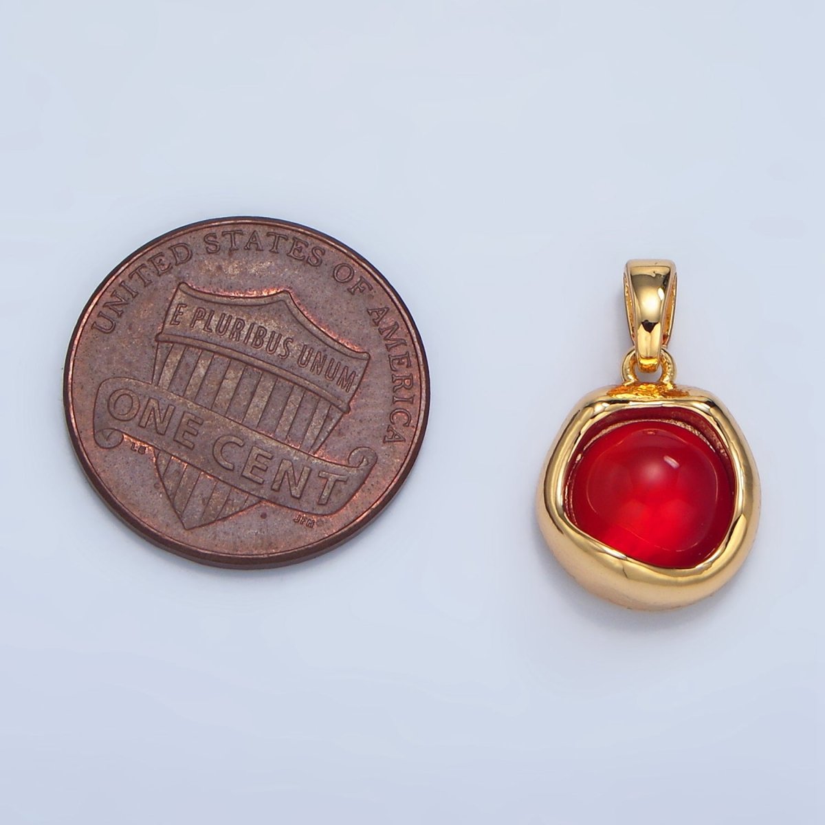 24K Gold Filled Red Carnelian Molten Bezel Stamped Round Pendant | AA133