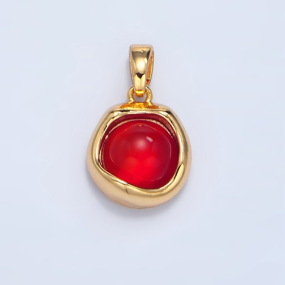24K Gold Filled Red Carnelian Molten Bezel Stamped Round Pendant | AA133