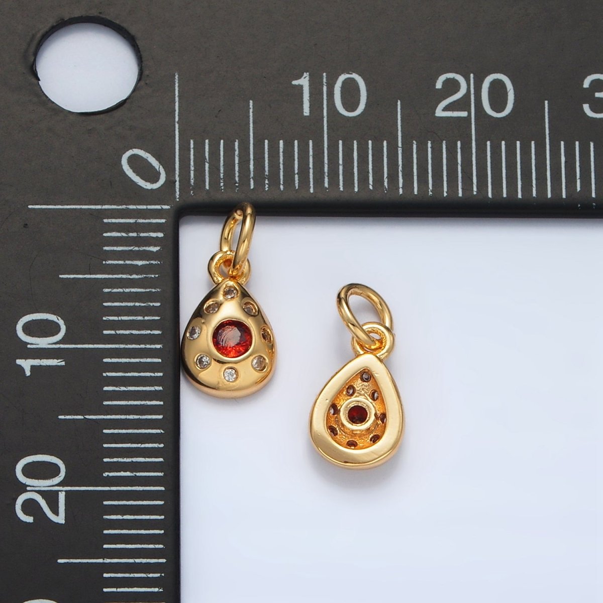 24K Gold Filled Red CZ Dotted Teardrop Mini Charm | AG937
