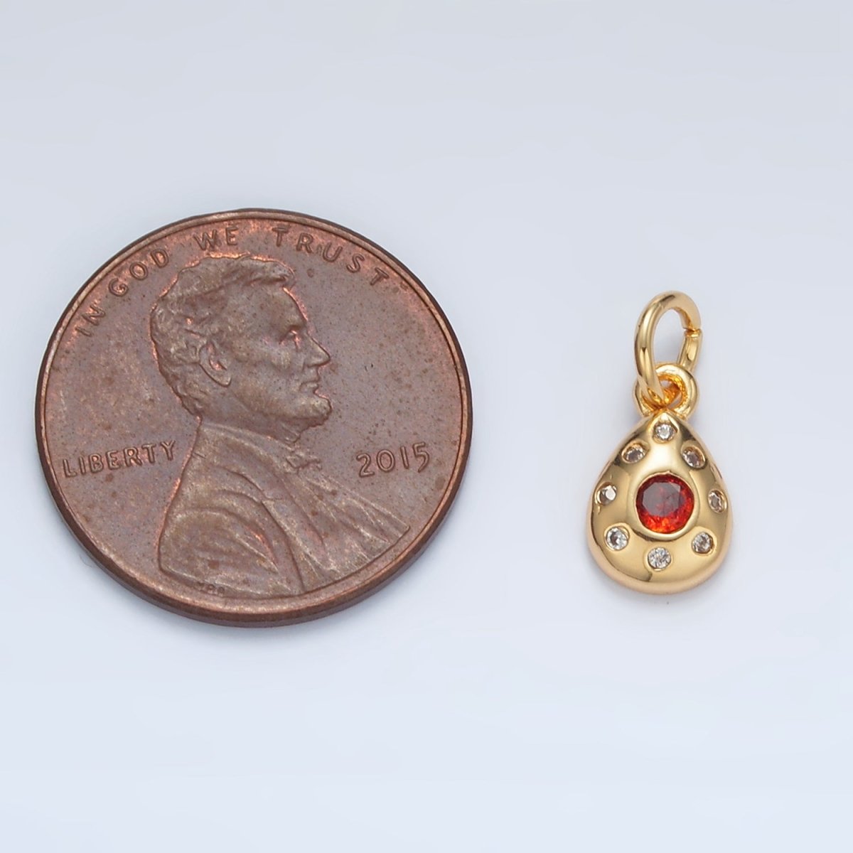 24K Gold Filled Red CZ Dotted Teardrop Mini Charm | AG937