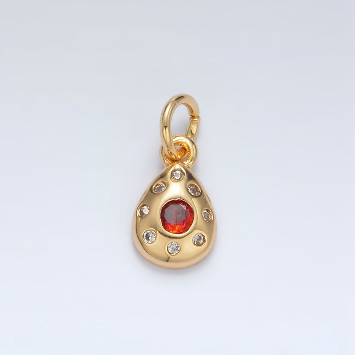 24K Gold Filled Red CZ Dotted Teardrop Mini Charm | AG937