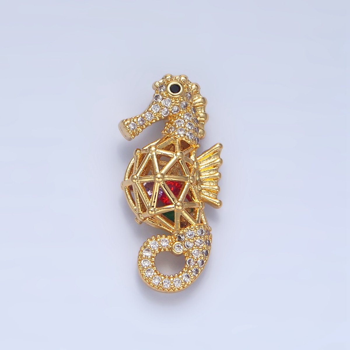 24K Gold Filled Red CZ Micro Paved Sea Horse Animal Pendant | AA952