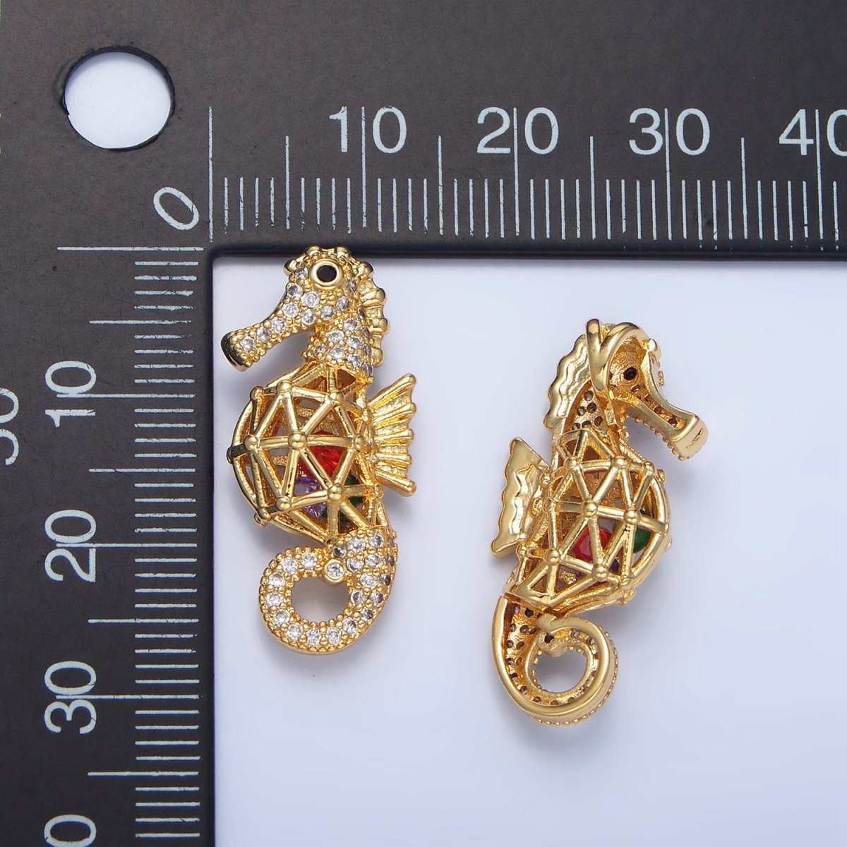 24K Gold Filled Red CZ Micro Paved Sea Horse Animal Pendant | AA952