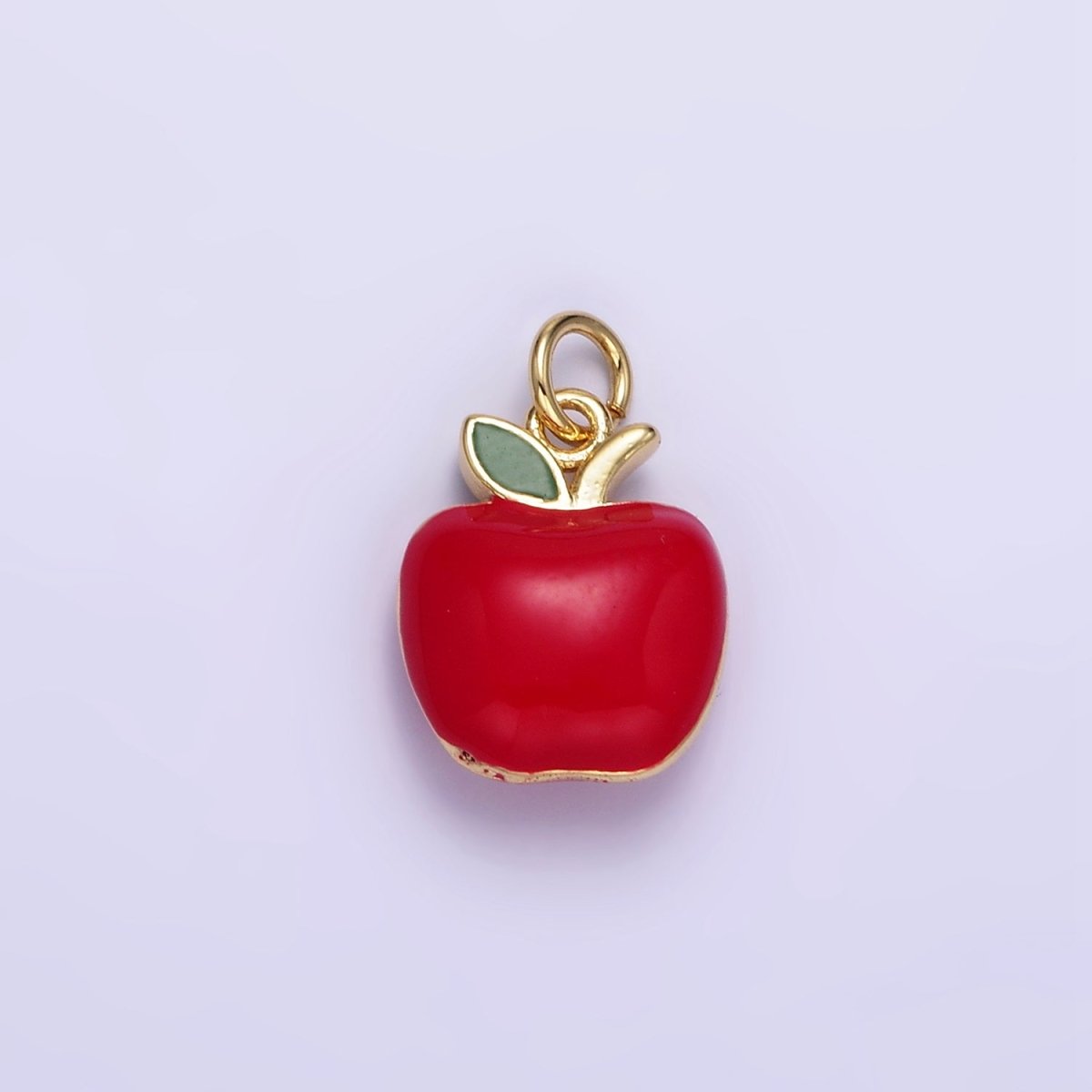 24K Gold Filled Red Enamel Apple Charm 3d Fruit Charm for Teacher Appreciation Gift | D605