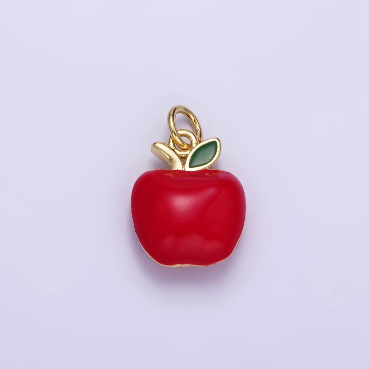 24K Gold Filled Red Enamel Apple Charm 3d Fruit Charm for Teacher Appreciation Gift | D605