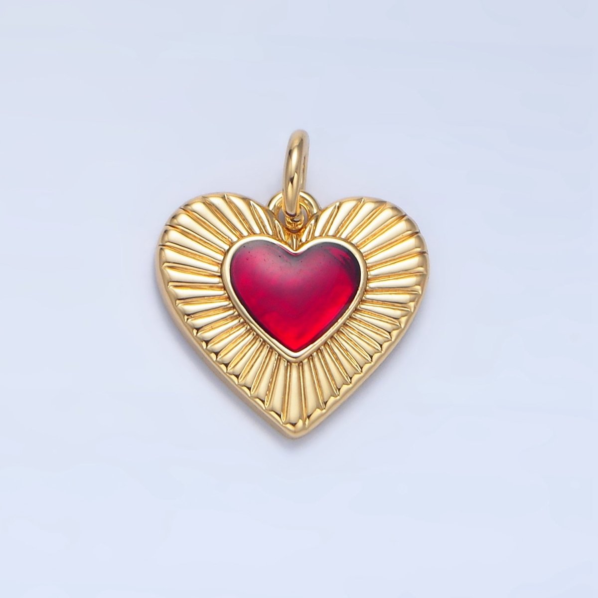 24K Gold Filled Red Enamel Sunburst Heart Charm | X838