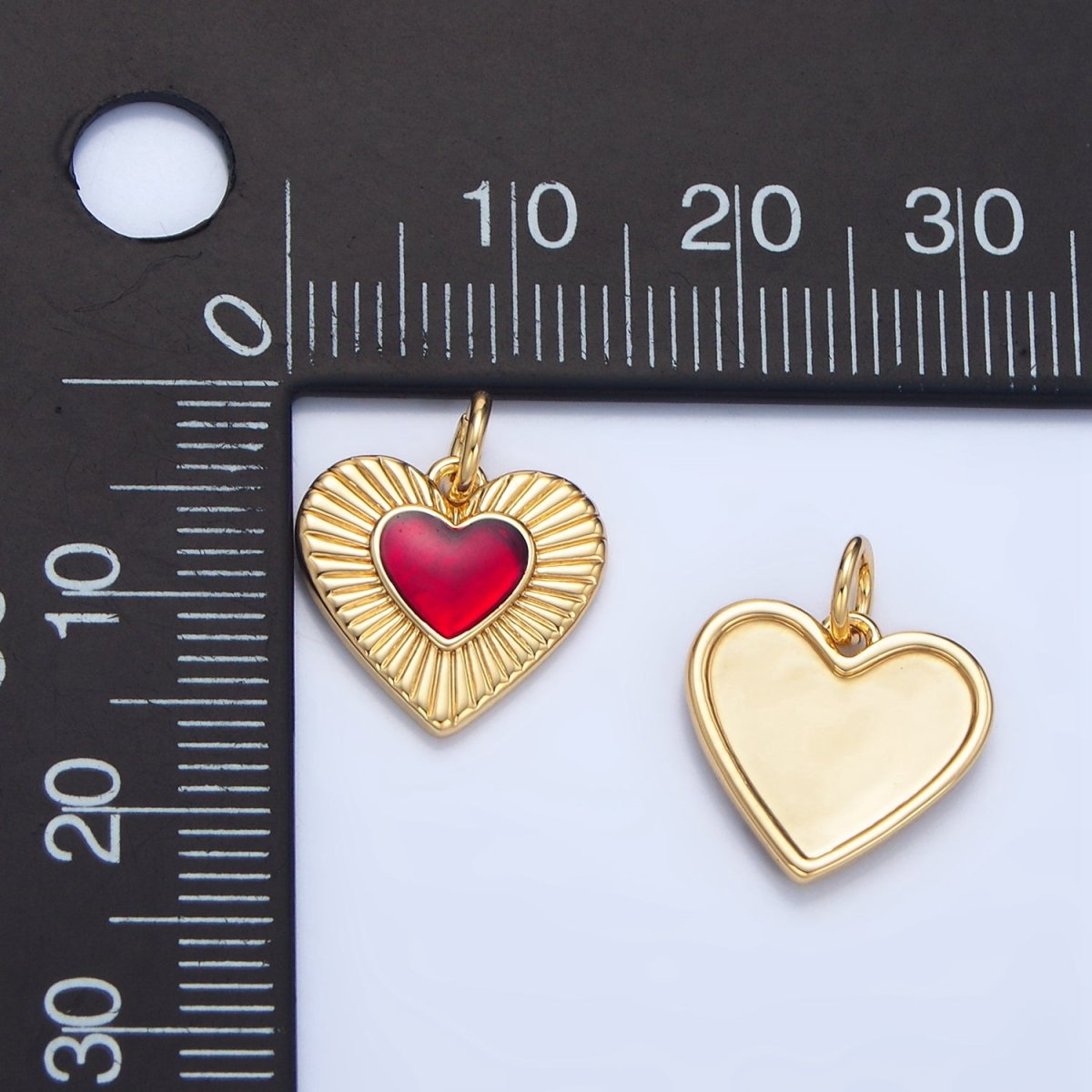 24K Gold Filled Red Enamel Sunburst Heart Charm | X838