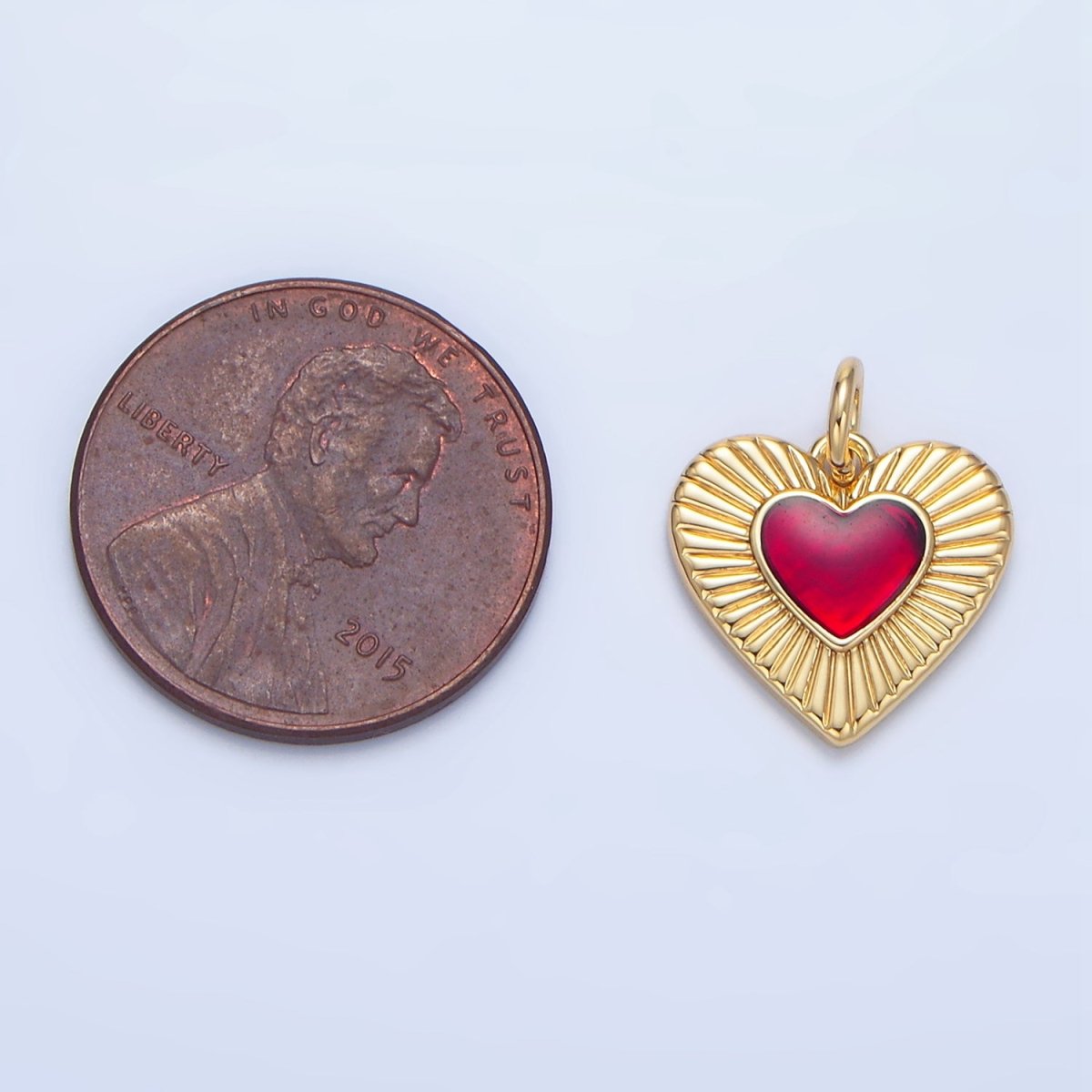 24K Gold Filled Red Enamel Sunburst Heart Charm | X838