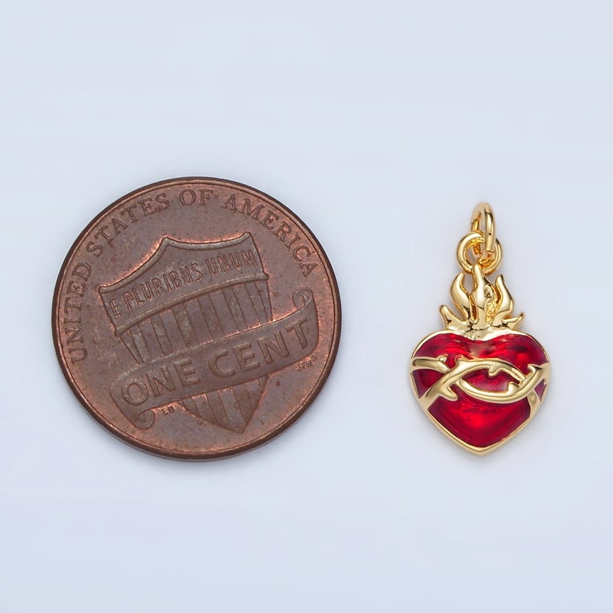24K Gold Filled Red Flamed Sacred Heart Mini Religious Charm | M654