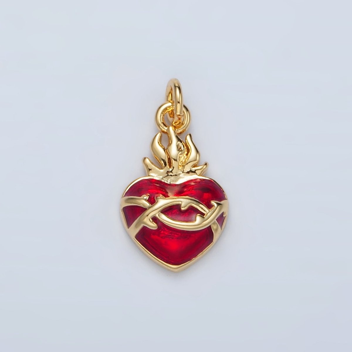 24K Gold Filled Red Flamed Sacred Heart Mini Religious Charm | M654