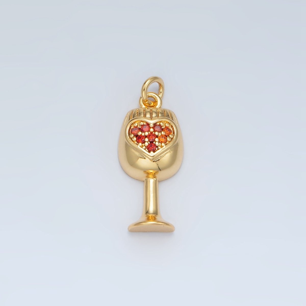 24K Gold Filled Red Micro Paved CZ Heart Wine Glass Alcohol Drink Charm | AG906