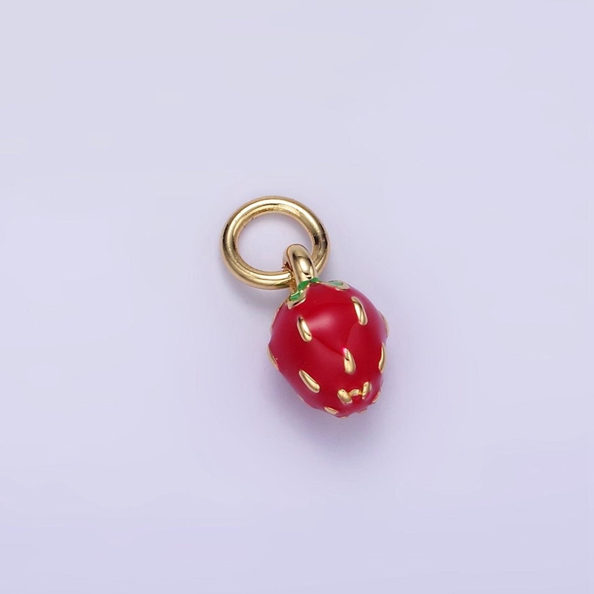 24K Gold Filled Red Strawberry Fruit Enamel Mini Charm | C666