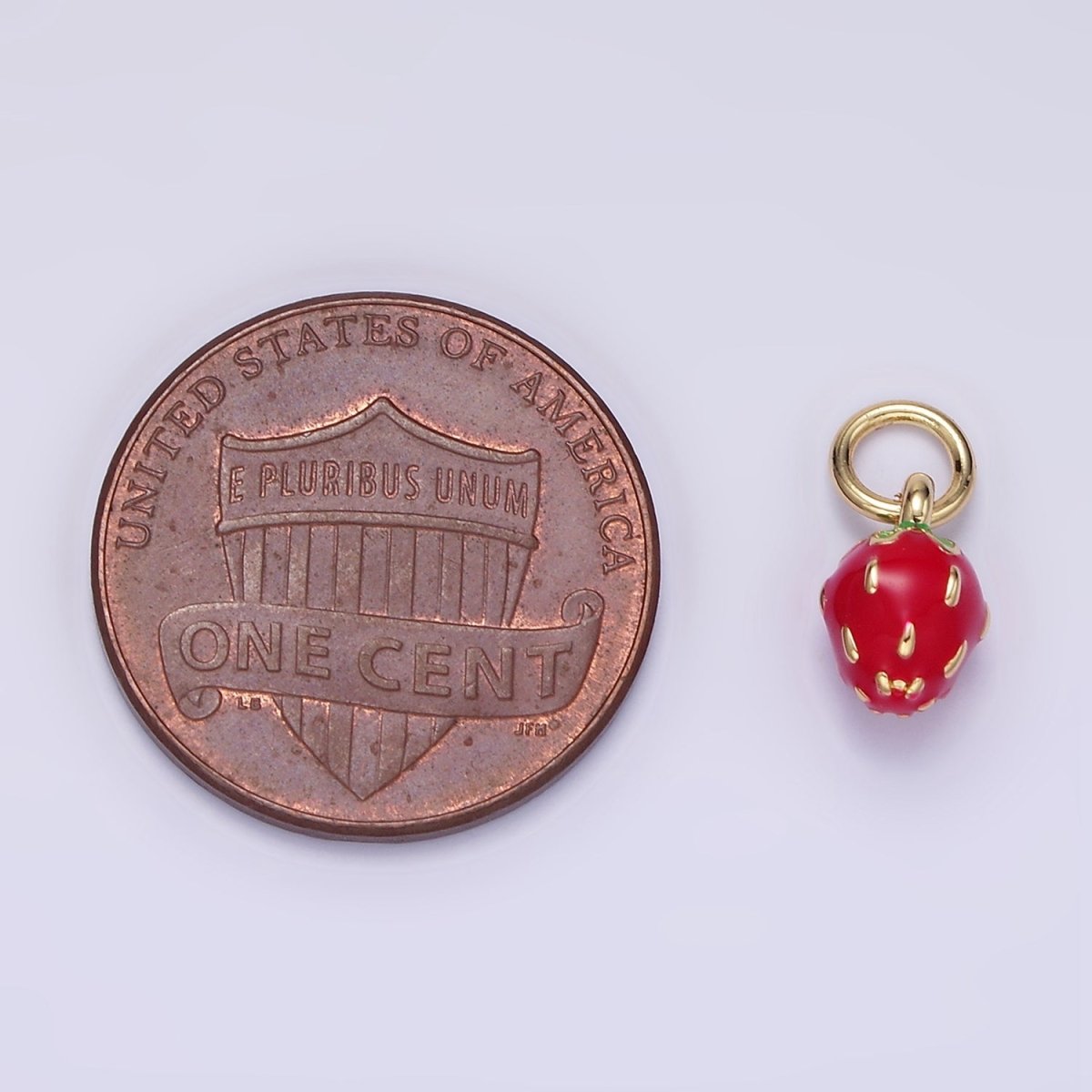 24K Gold Filled Red Strawberry Fruit Enamel Mini Charm | C666