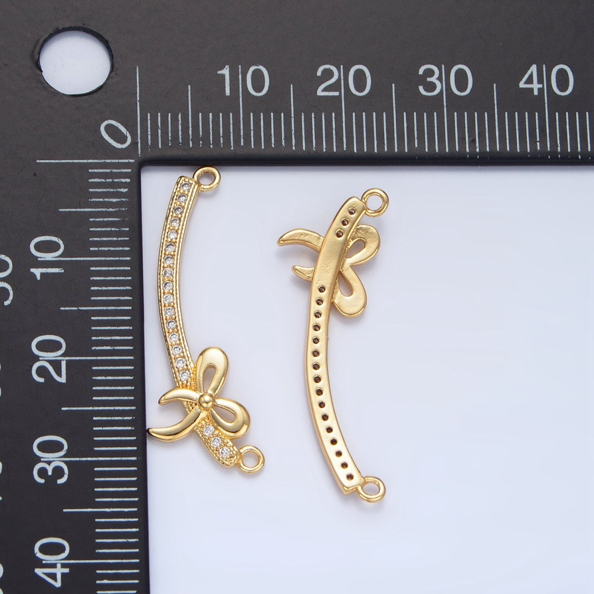 24K Gold Filled Ribbon Bow Micro Paved CZ Curved Connector | F465