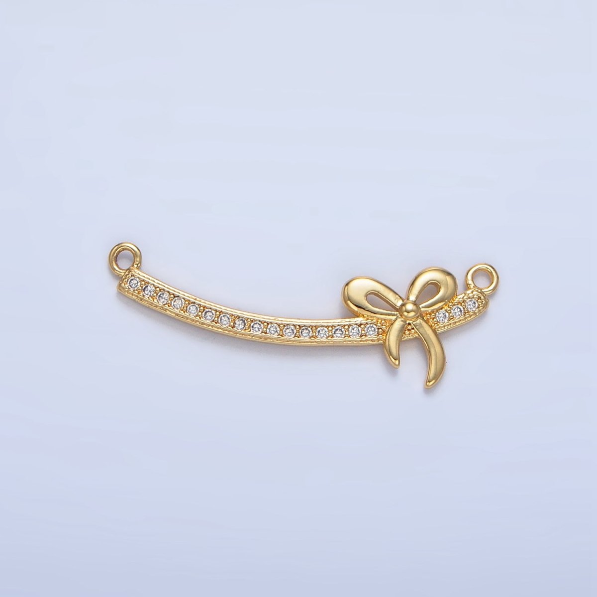 24K Gold Filled Ribbon Bow Micro Paved CZ Curved Connector | F465