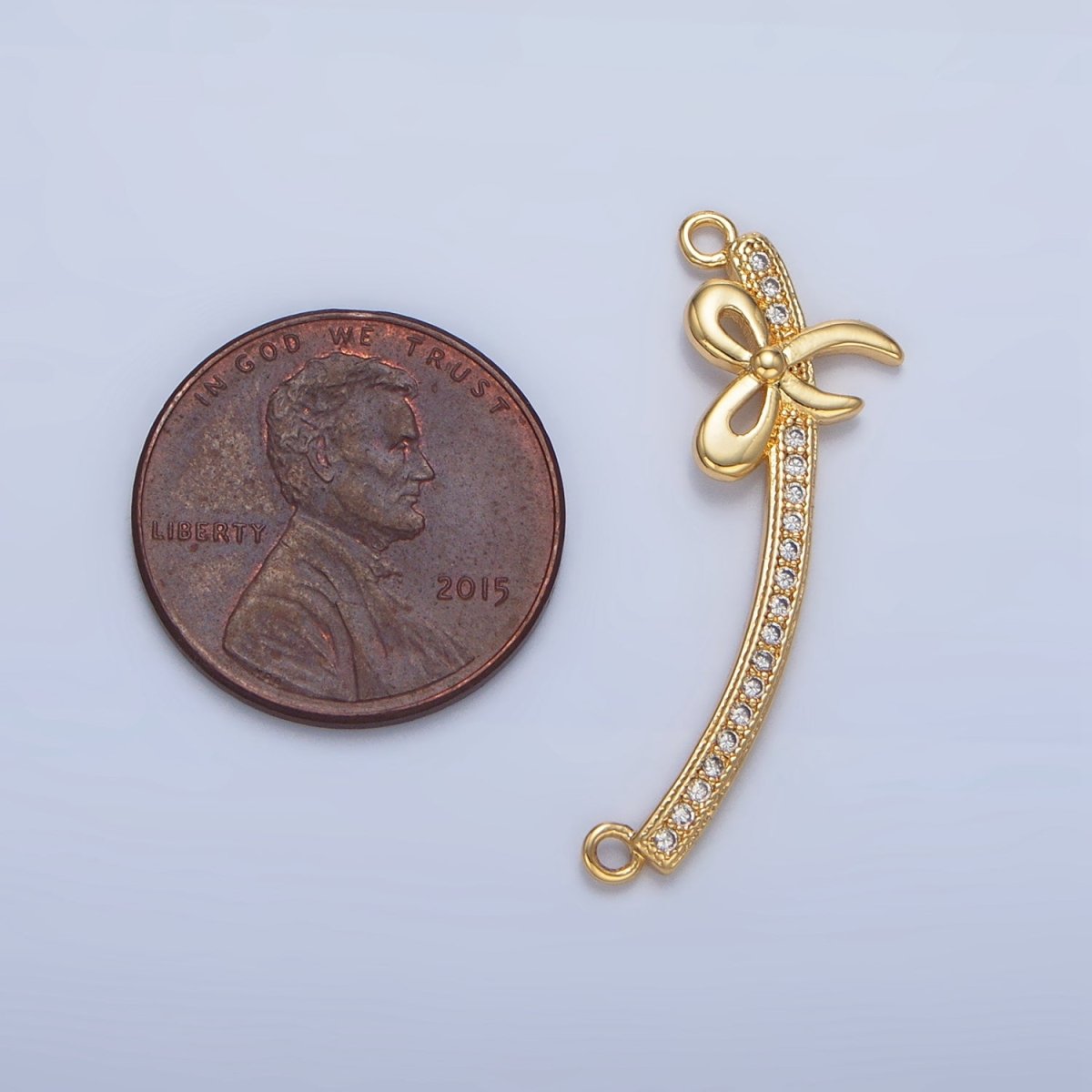 24K Gold Filled Ribbon Bow Micro Paved CZ Curved Connector | F465