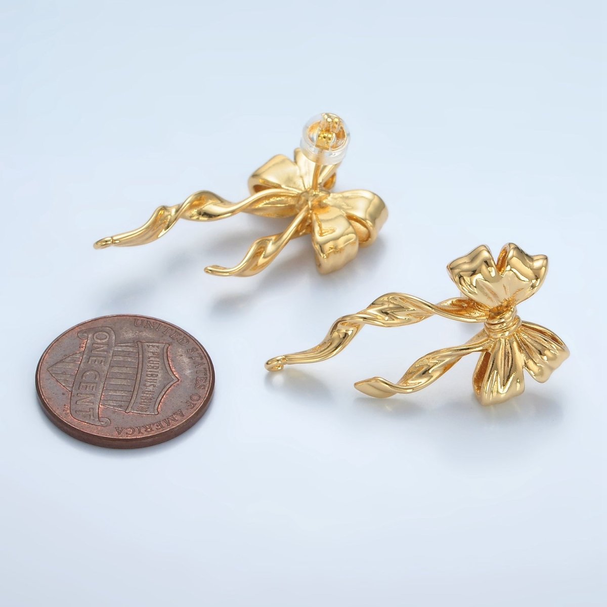 24K Gold Filled Ribbon Bow Open Loop Drop Stud Earring Findings | Z885
