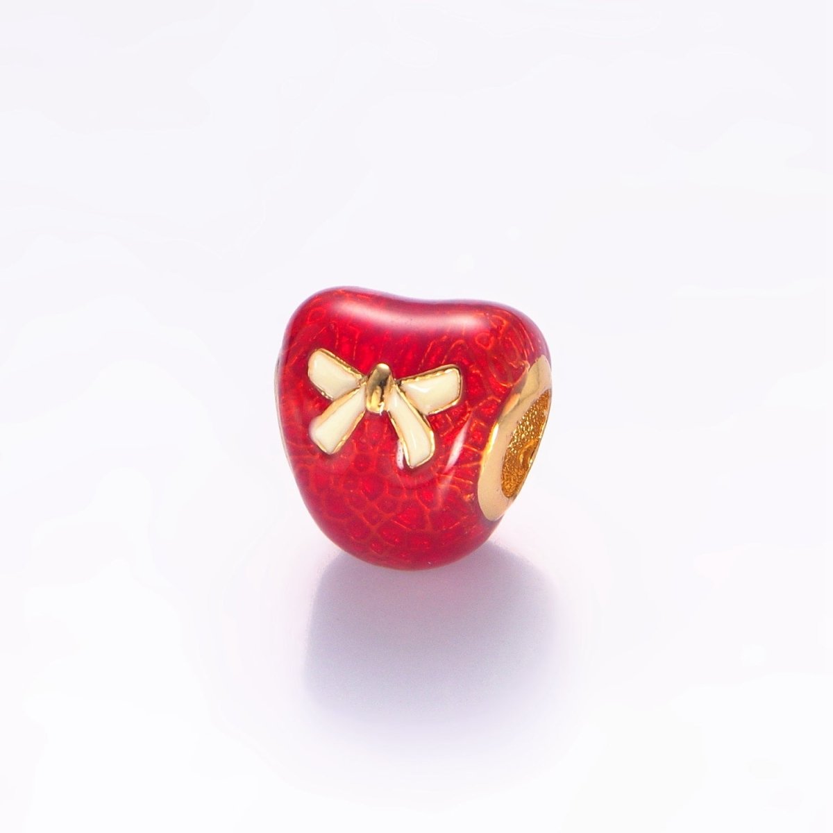 24K Gold Filled Ribbon Red Enamel Geometric Bead | B080