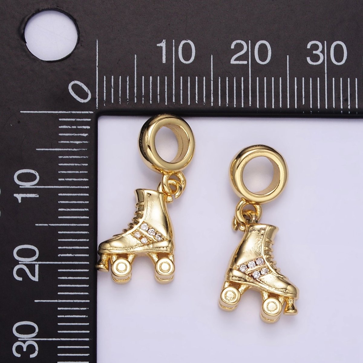 24K Gold Filled Rollerblade Shoes Micro Paved CZ Rhondelle Bail Pendant | M120