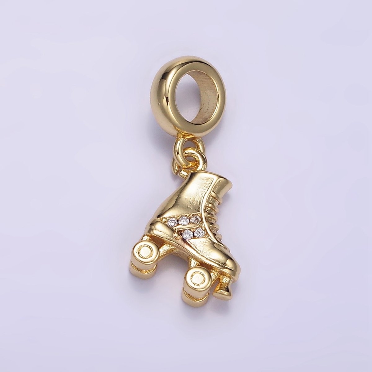 24K Gold Filled Rollerblade Shoes Micro Paved CZ Rhondelle Bail Pendant | M120