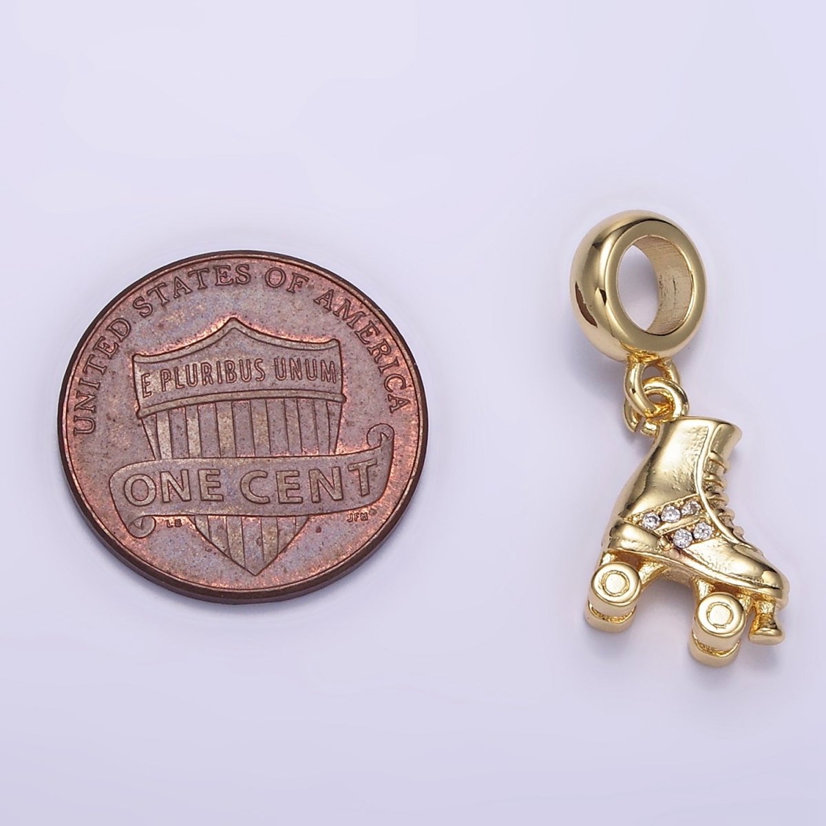 24K Gold Filled Rollerblade Shoes Micro Paved CZ Rhondelle Bail Pendant | M120
