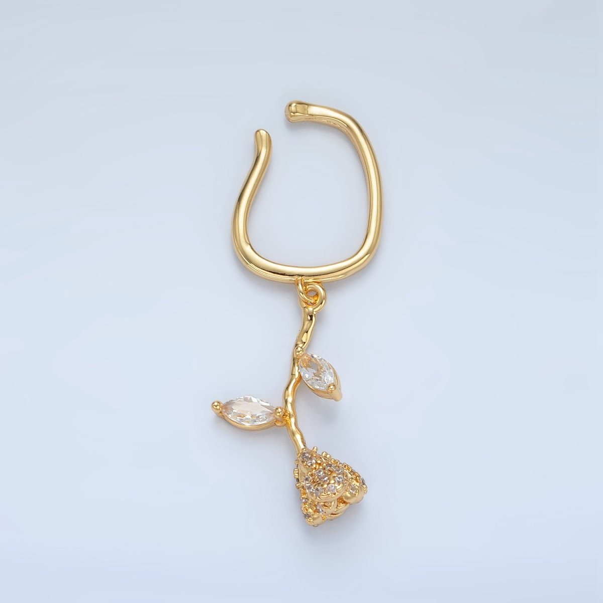 24K Gold Filled Rose Flower Micro Paved CZ Marquise Drop Ear Cuff Earrings | AI170