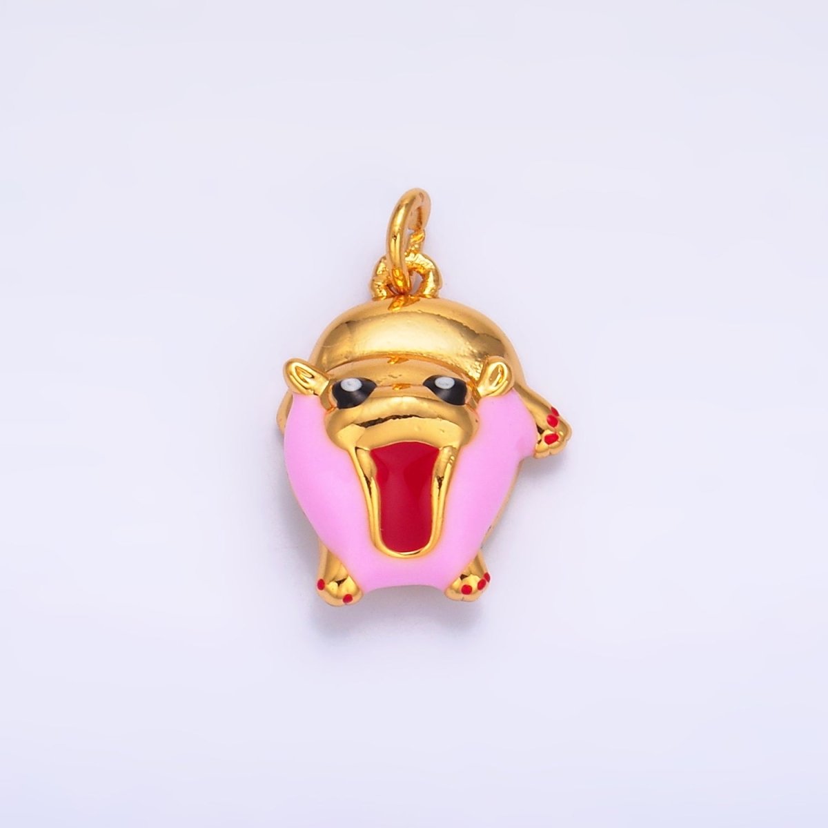 24K Gold Filled Rotund Hippopotamus Enamel Charm | W243