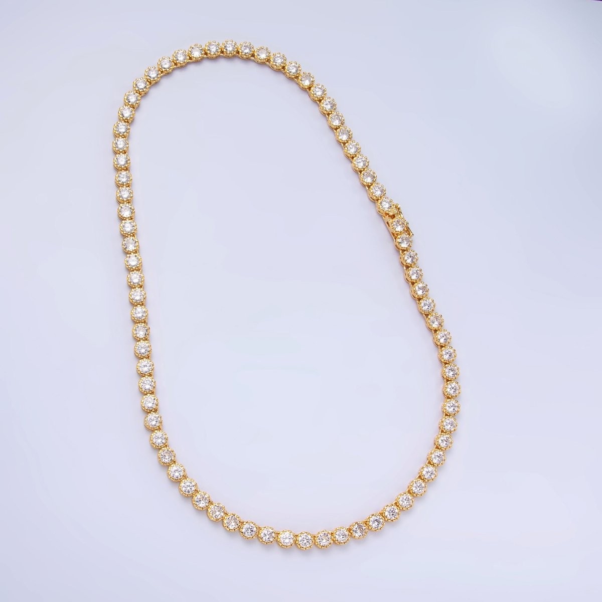 24K Gold Filled Round CZ Encapsulate Tennis Chain 16 Inch Necklace in Gold & Silver | WA-3025 WA-3026