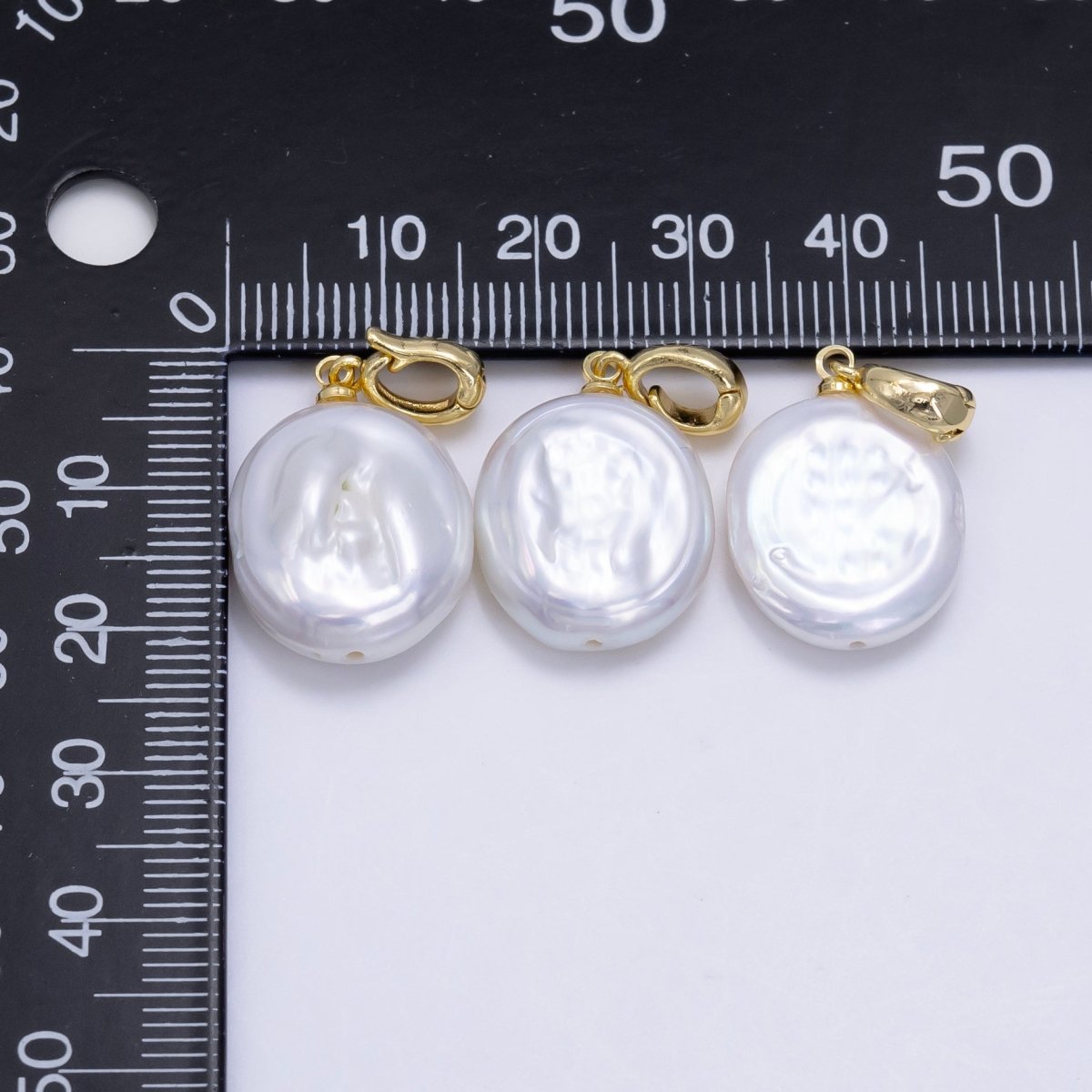 24K Gold Filled Round White Biwa Freshwater Pearl Snap Latch Bail Pendant | P1891