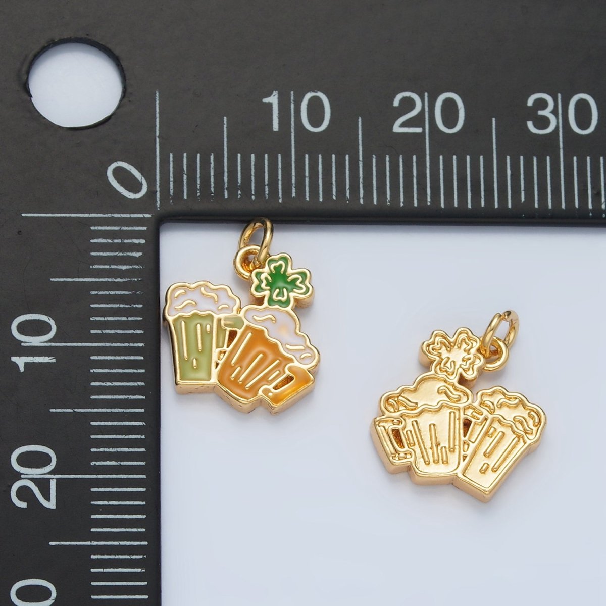 24K Gold Filled Saint Patrick's Day Beer Alcohol Drink Charm in Gold & Silver | N873