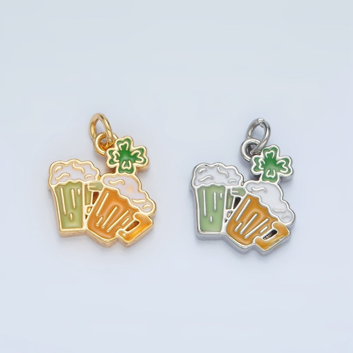 24K Gold Filled Saint Patrick's Day Beer Alcohol Drink Charm in Gold & Silver | N873