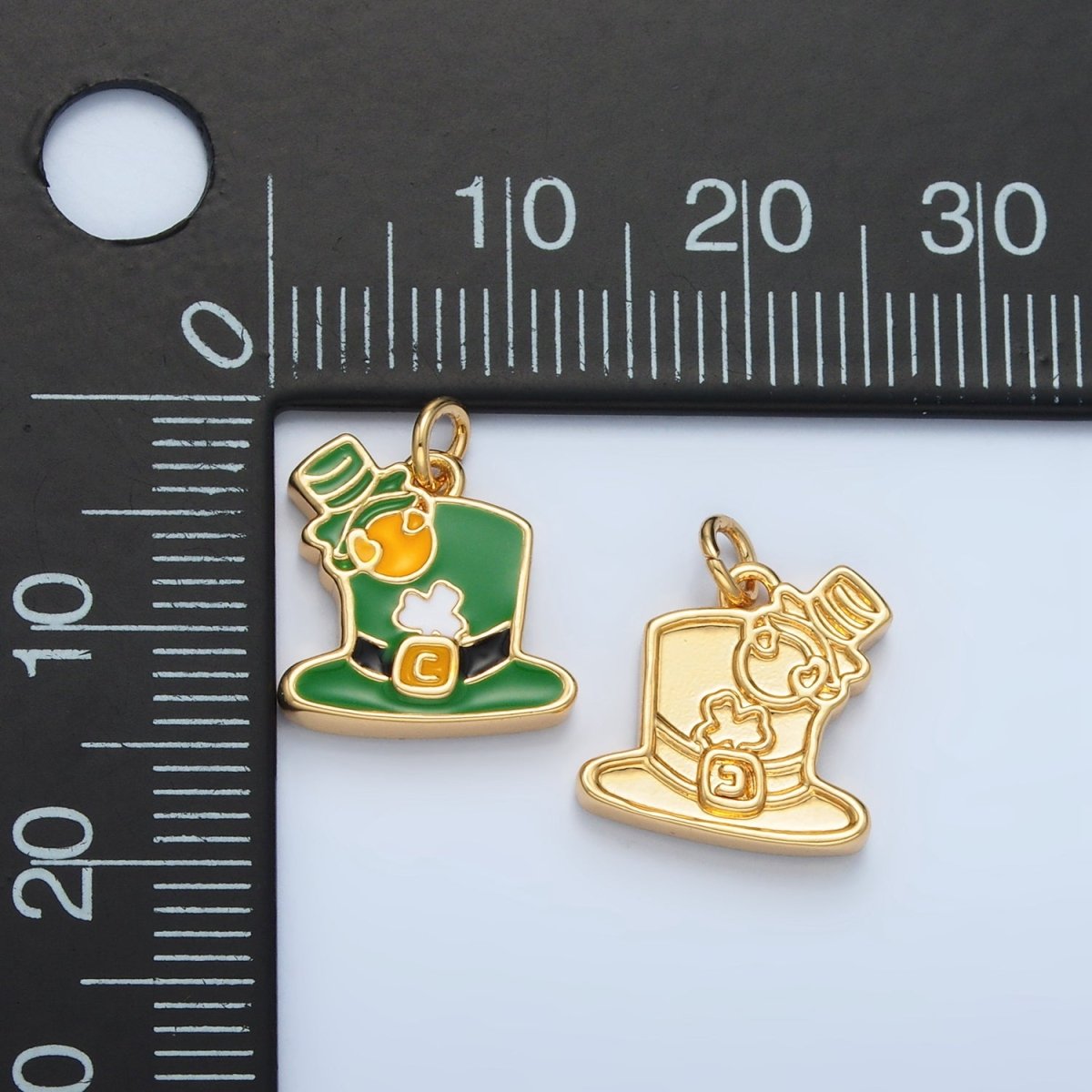 24K Gold Filled Saint Patrick's Day Green Top Hat Charm in Gold & Silver | N522