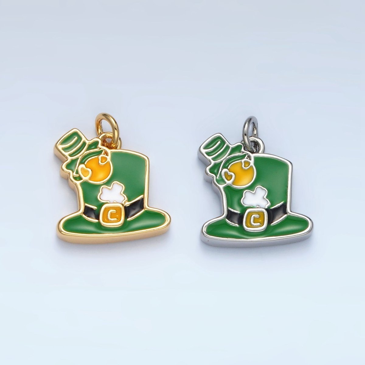 24K Gold Filled Saint Patrick's Day Green Top Hat Charm in Gold & Silver | N522