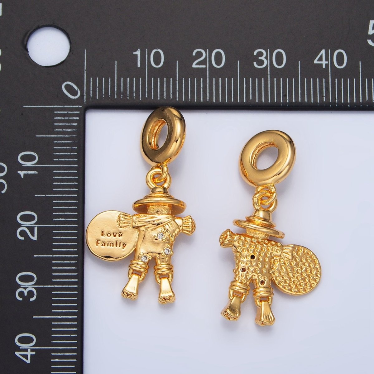 24K Gold Filled Scarecrow "Love Family" Script Rhondelle Drop Pendant | X587