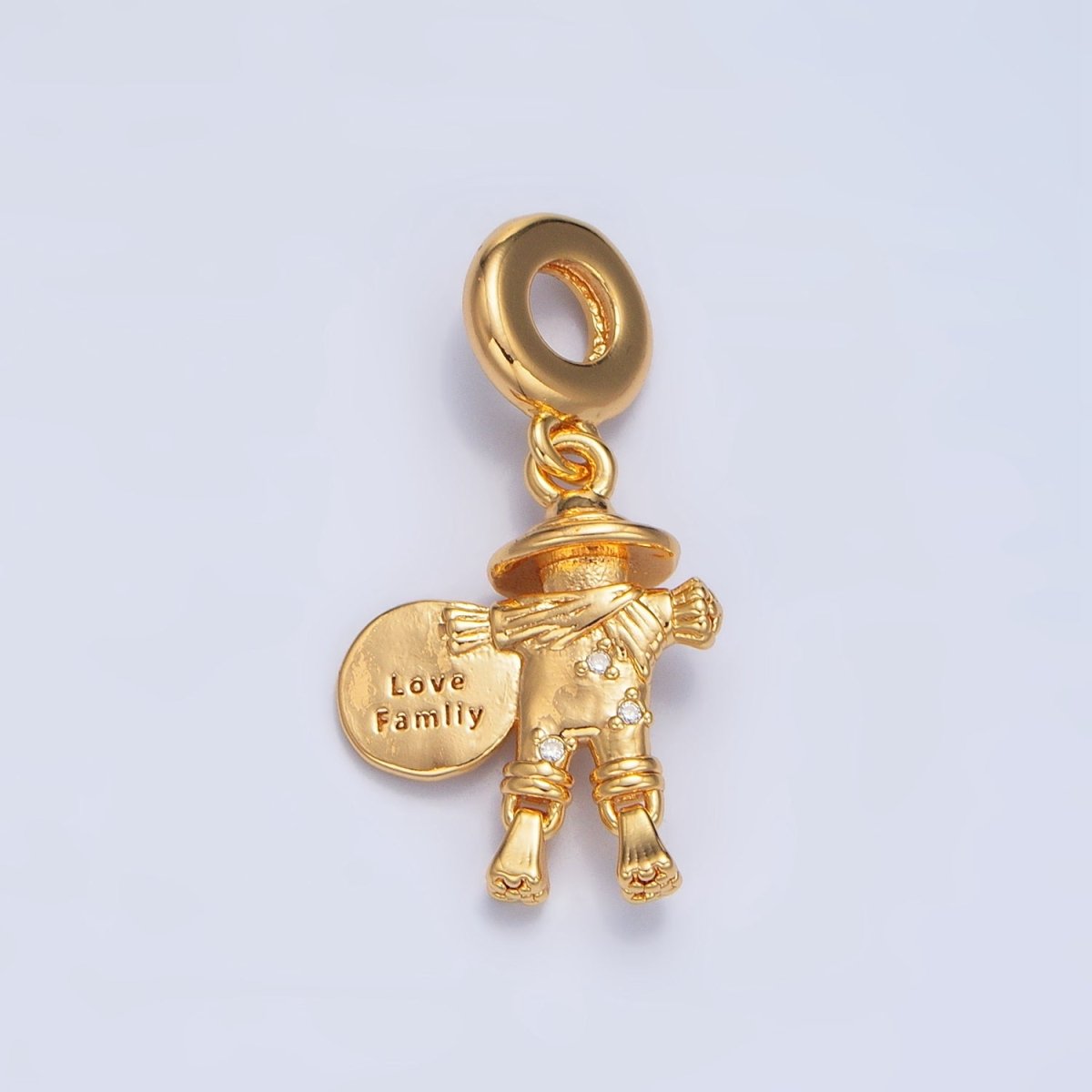 24K Gold Filled Scarecrow "Love Family" Script Rhondelle Drop Pendant | X587