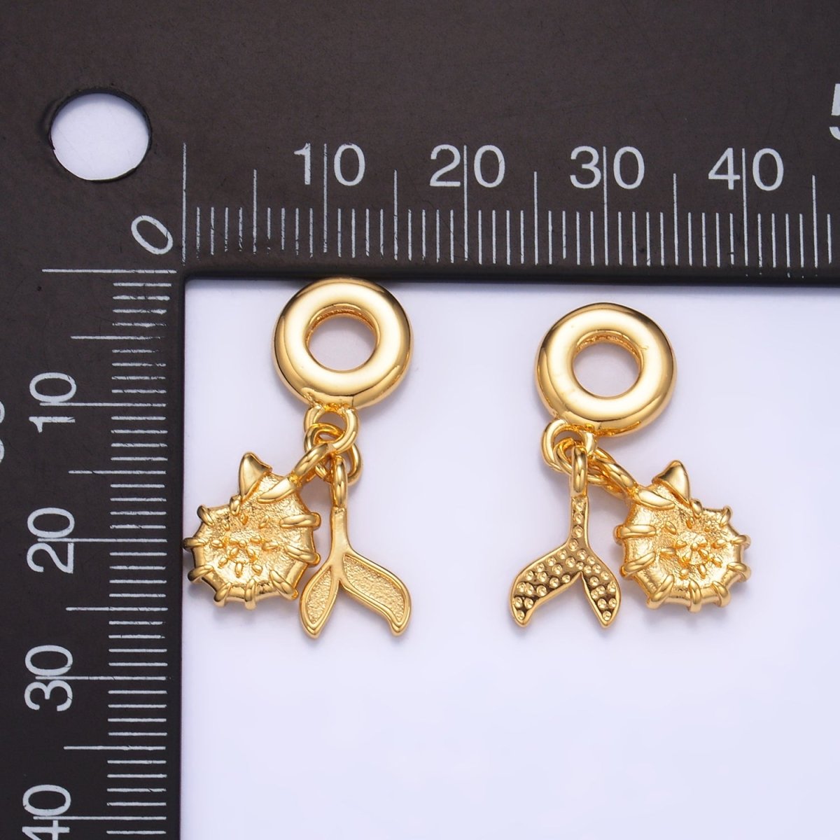 24K Gold Filled Sea Clam Shell Whale Tail Rhondelle Drop Pendant | W328