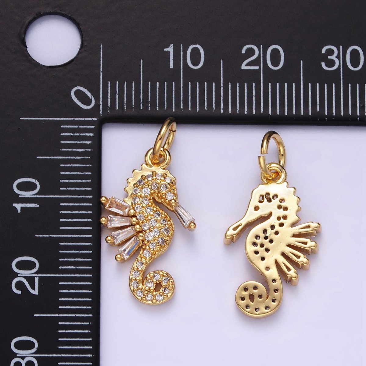 24K Gold Filled Seahorse Ocean Animal Micro Paved CZ Charm | E342