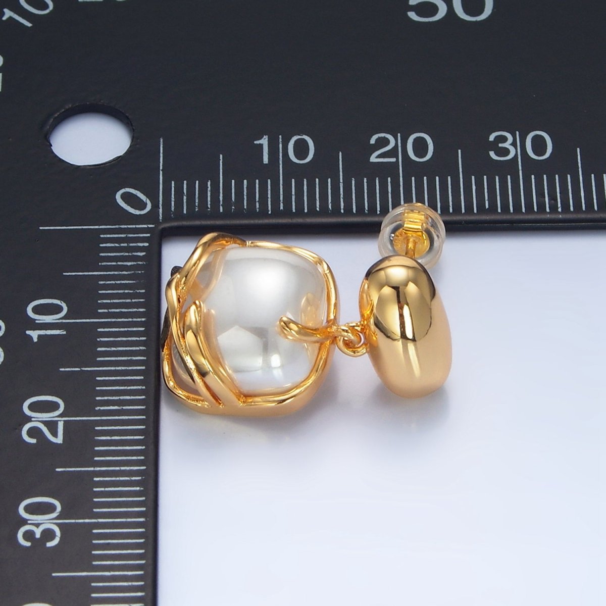 24K Gold Filled Shell Pearl Band Square Rectangle Drop Stud Earrings | P034