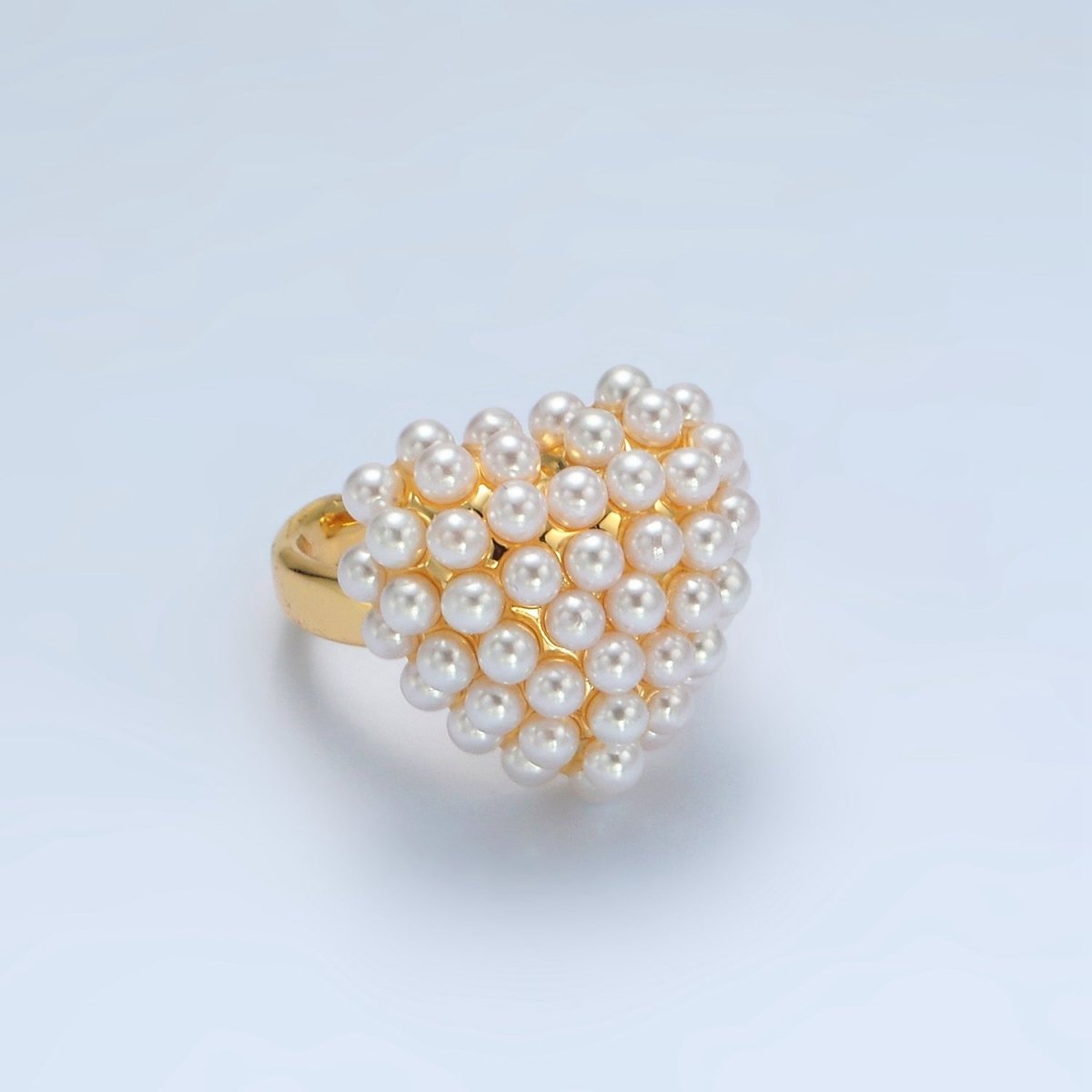 24K Gold Filled Shell Pearl Beaded Bubble Heart Signet Ring | O1396