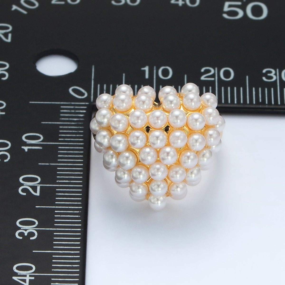 24K Gold Filled Shell Pearl Beaded Bubble Heart Signet Ring | O1396
