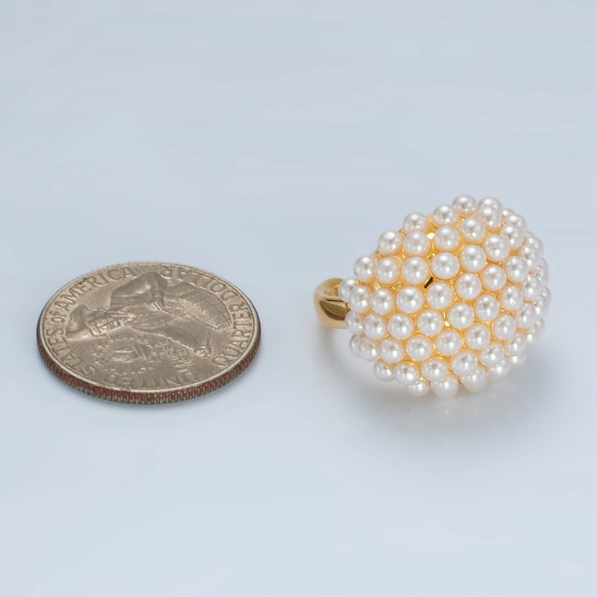 24K Gold Filled Shell Pearl Beaded Bubble Signet Ring | O1399