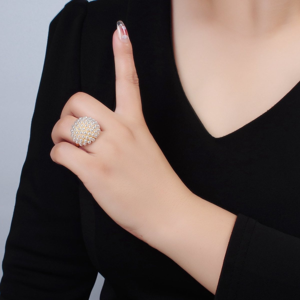 24K Gold Filled Shell Pearl Beaded Bubble Signet Ring | O1399
