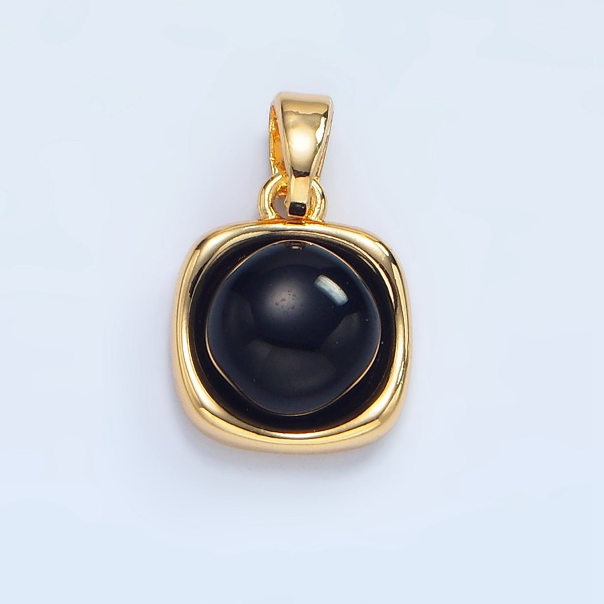 24K Gold Filled Shell Pearl, Carnelian, Onyx Round Molten Bezel Pendant | H472 AA134 AA980