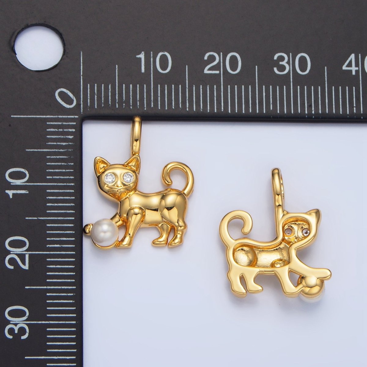 24K Gold Filled Shell Pearl CZ Cat Pet Animal Pendant | AA941